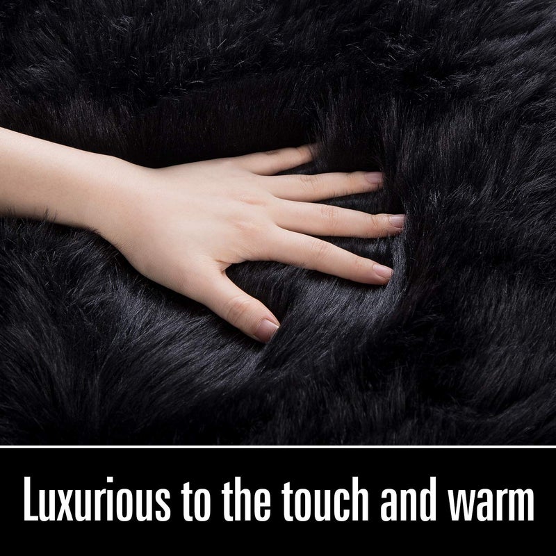 LOCHAS Soft Fluffy Faux Fur Rugs for Bedroom Bedside Rug 2x4 Feet, Washable, Furry Sheepskin Area Rug for Living Room Girls Room, Luxury Shag Carpet Home Decor, Black - Image 5